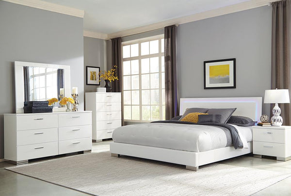 Felicity 6-piece California King Bedroom Set with LED Headboard Glossy White image