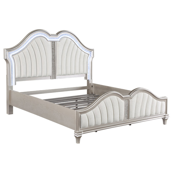 Evangeline Tufted Upholstered Platform Bed Ivory and Silver Oak image