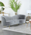Sophia Upholstered Camel Back Loveseat Blue
