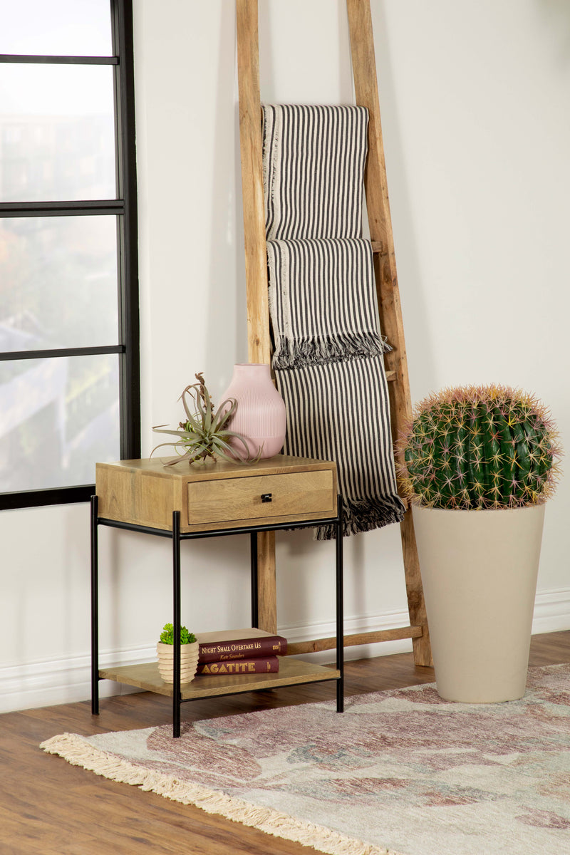 Declan 1-drawer Accent Table with Open Shelf Natural Mango and Black image