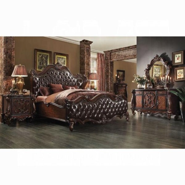 Versailles 2-Tone Dark Brown PU & Cherry Oak Queen Bed
