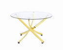 Beckham Round Dining Table Brass and Clear
