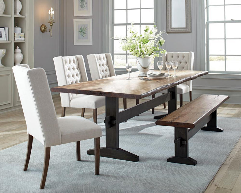 Bexley Live Edge Trestle Dining Table Natural Honey and Espresso