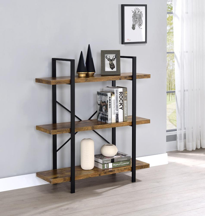 Cole 3-Shelf Bookcase Antique Nutmeg and Black