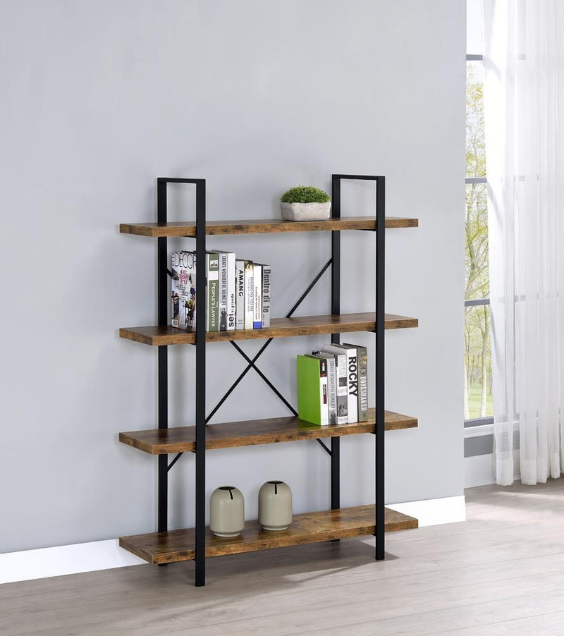 Cole 4-Shelf Bookcase Antique Nutmeg and Black